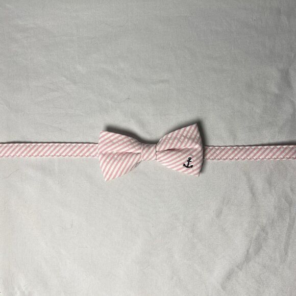 Janie And Jack Boys Bow Tie, Pink+White Stripe W Navy Anchor Accent, Size 6 + Up - Picture 1 of 5